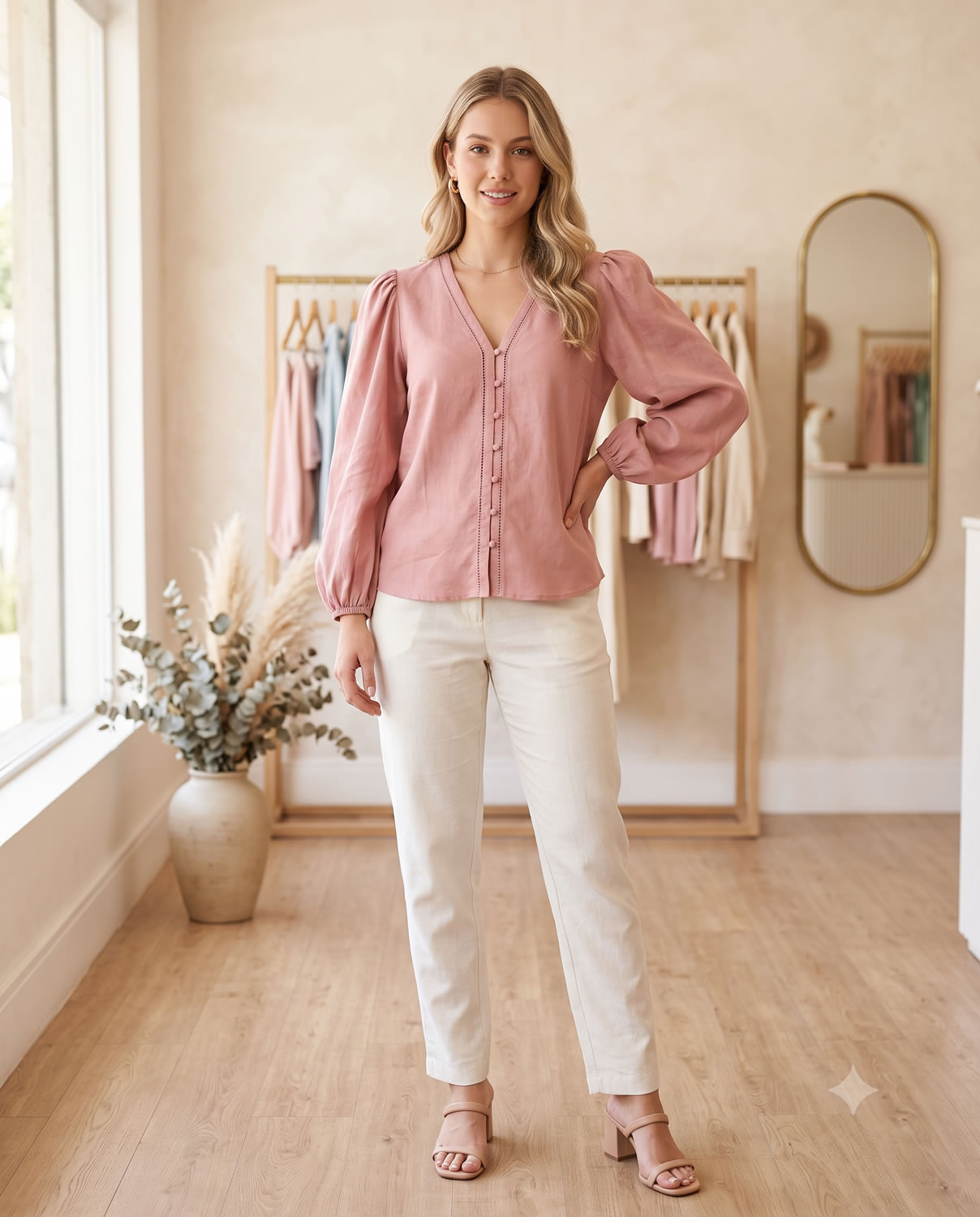 Blusa manga bufante rose