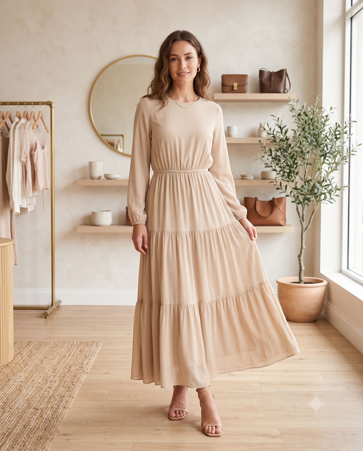Vestido longo areia